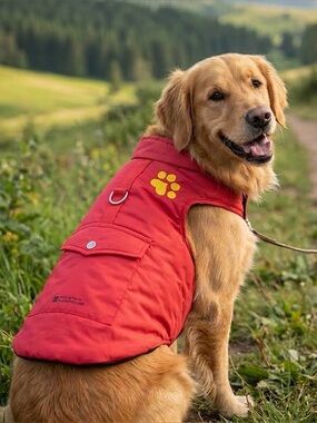 Mountain Warehouse Red Puffer Dog Vest Jacket with Built-In Leash D-Ring Size L